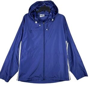 VINTAGE Adidas Windbreaker Jacket Full Zip Hooded Blue Stripe Men's Size S Y2K